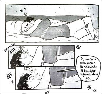 A comic page of a couple kissing
Description automatically generated