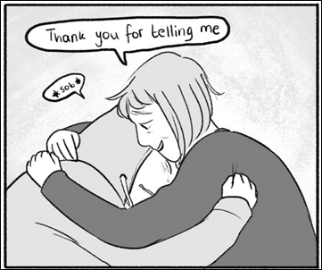 A cartoon of a person hugging a pillow
Description automatically generated